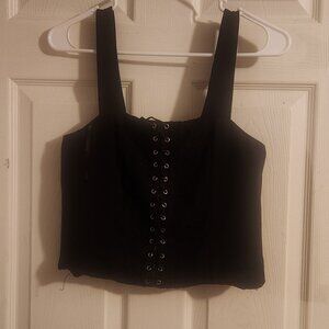 Black Lace-Up Corset Style Top